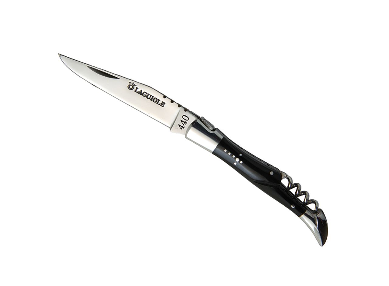 Laguiole knife, 11 cm, black handle, with corkscrew Pocket cutlery Laguiole Coriolis Pro
