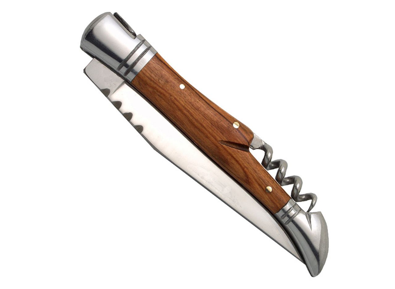 Laguiole knife, 11 cm, olive tree wood, with corkscrew Pocket cutlery