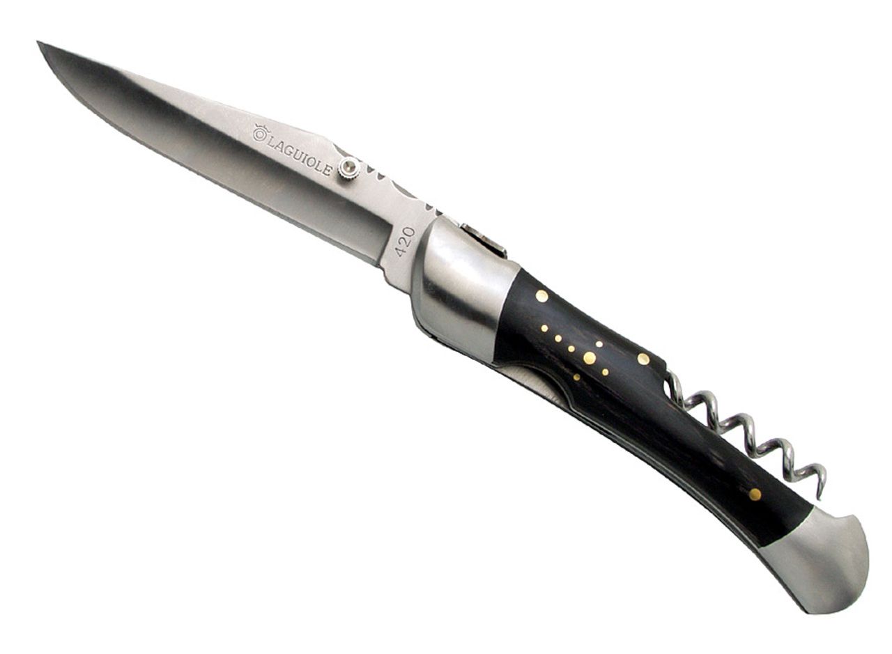 Laguiole knife 'Nature', black stamina, corkscrew Pocket cutlery